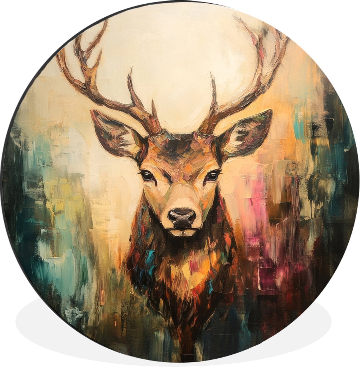 WallCircle Wandcirkel - Muurcirkel - Hert - Geverfd - Gewei - Bruin - Aluminium - Dibond - 30x30 cm - Binnen en Buiten Hert - Gewei - Verf