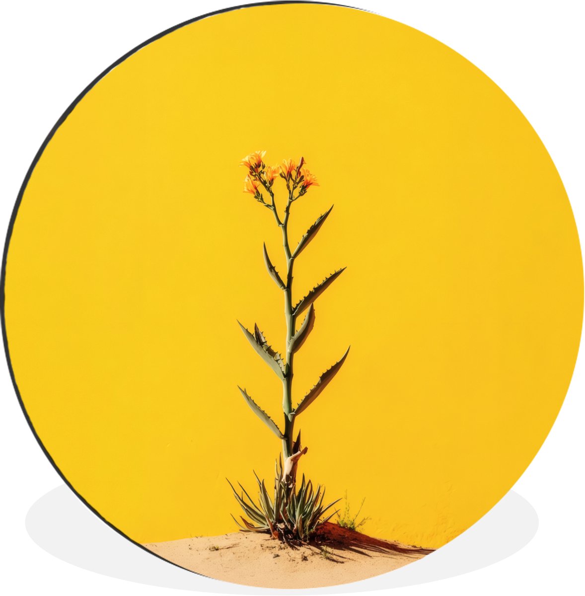 WallCircle Wandcirkel - Muurcirkel - Zand - Plant - Geel - Minimalitisch - Aluminium - Dibond - 140x140 cm - Binnen en Buiten Zand - Pland