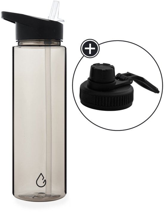 Wattamula waterfles – 700 ml – taupe transparant – met rietje