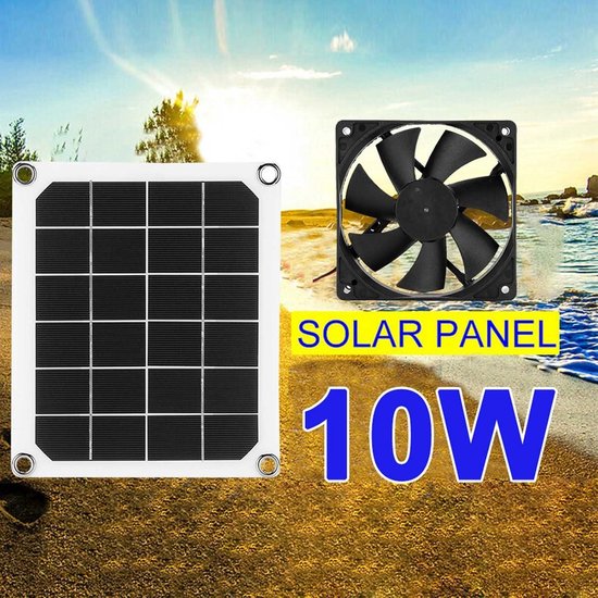 Ejoyous Afvoerventilator op zonne-energie, 6 V, 10 W, waterdichte zonnepaneel, USB-zonnepaneel, broeikas, ventilator, voor campers, kassen, dierenhuizen, kippenhuis