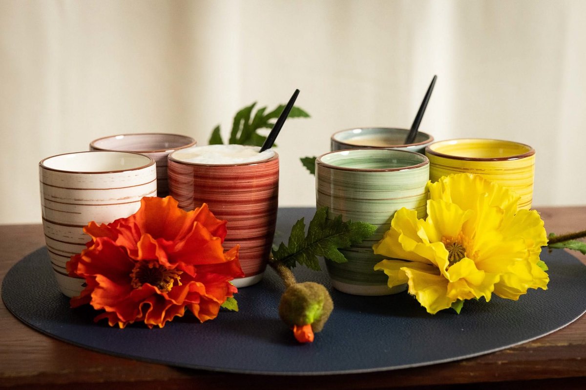Studio Tavola Bekers Sunny Summer Vrolijke Mix Geel/Rood/Oranje/Paars/Groen/Blauw - 6 Stuks 350 ml Ø 8,8 cm Aardewerk - Vaatwasser-, Magnetron- & Ovenbestendig — afbeelding 5