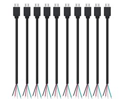 - 10 Stuks Micro-USB Pigtail Kabel | Verlengkabel USB-Stekker naar 4-Polige Blanke Kabel 28 AWG 2 A | 4-Aderige Kabel met Open Uiteinde