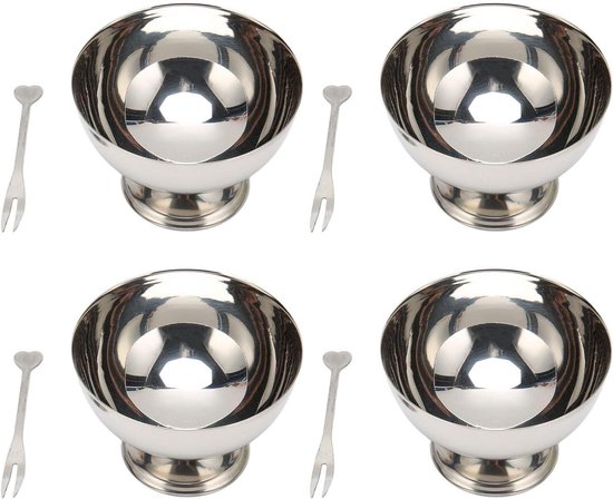 4-delige Ijskom Met Vorken, Roestvrijstalen Food Grade Gladmakende Metalen Dessertkom Voor Dessert, Ijscoupe, Ijs, Fruit, Salade, Snack, Cocktail 4-delige Ijskom Met Vorken, Roestvrijstalen Food Grade Gladmakende Metalen Dessertkom Voor Dessert, Ijscoupe, Ijs, Fruit, Salade, Snack, Cocktail