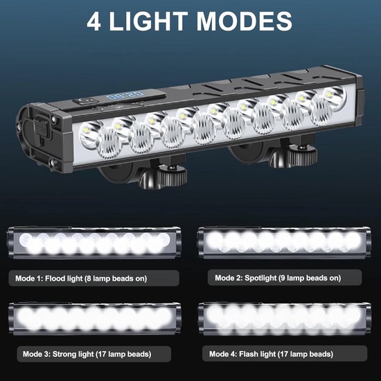 Ultra Heldere Oplaadbare Fietslamp Voor & Achter - 25500 Lumen LED - 10000mAh - IP65 Waterdicht — afbeelding 3