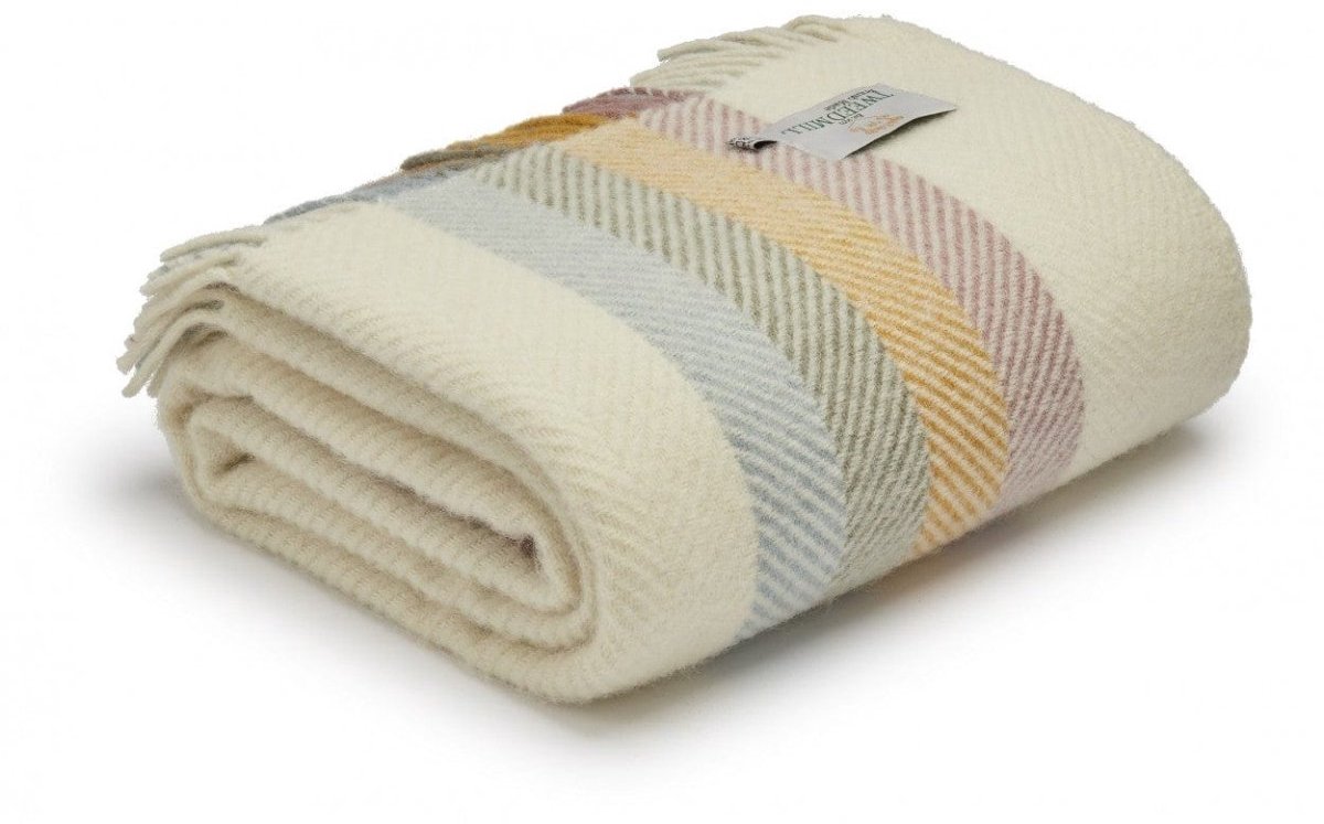 Tweedmill Plaid Gestreept Sleutelbloem (Primrose) - 150x183 - Nieuw Wol - Tweedmill UK Kleurrijk