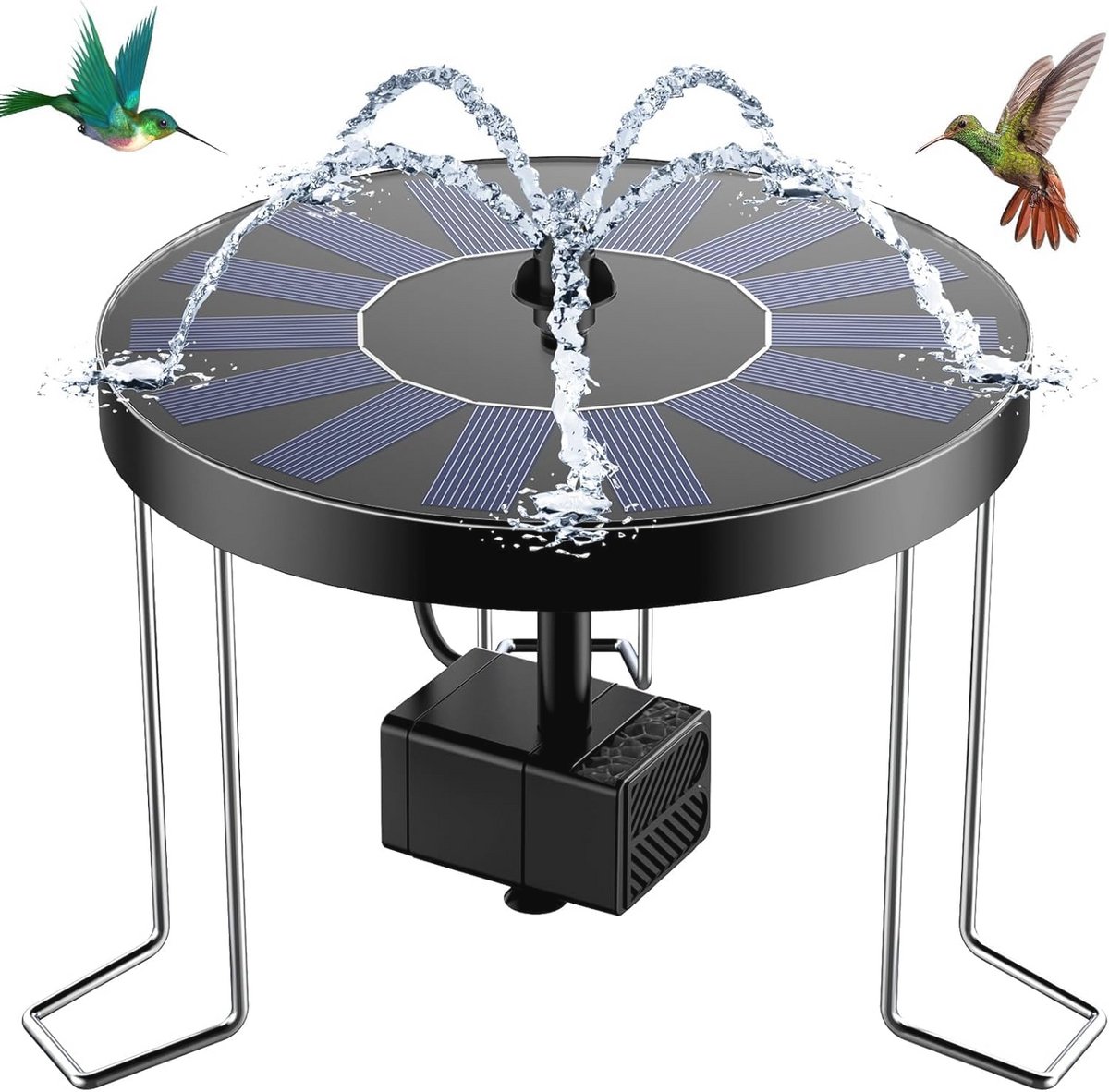 Fontein op zonne-energie - Vogelbad pomp Tuinfontein - Tuin decoreren - Verbeterde metalen houder - 1.4W - Metallic