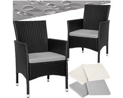tectake® - Wicker tuinstoelen - Set van 2 - UV-bestendig - Stalen frame - Regenbestendige afneembare hoezen in 2 twee kleuren - Voor terras of balkon - zwart