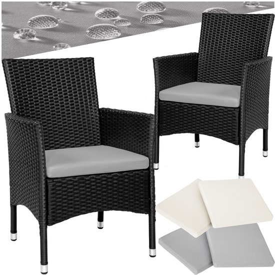 tectake - lot de 2 chaises de jardin en osier avec 4 housses de coussin - noir - 404549