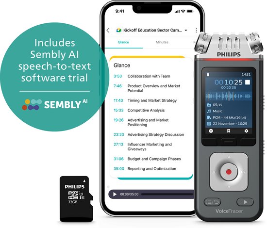 Philips DVT61137 Audio recorder 8GB Antraciet met AI