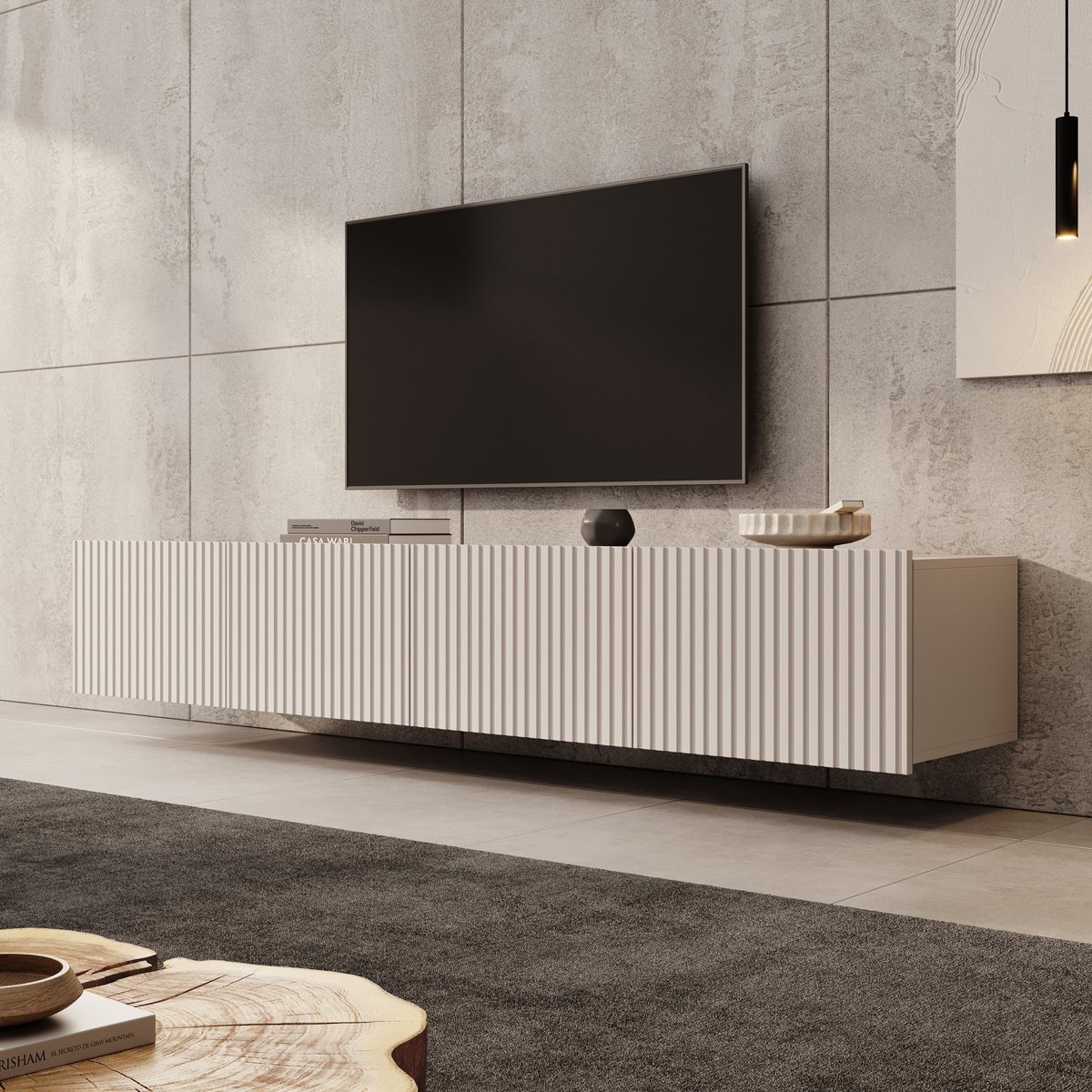 MEUBELLA TV-Meubel Kenderes - Beige - 200 cm