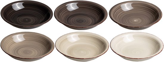 Cookinglife Diepe Borden / Pastaborden Delice Grijs ø 21 cm – Set van 6 – Perfect voor Pasta, Soep en Salades – Aardewerk met Grijze Reactive Glaze – Diepe Vorm met Opstaande Rand – Vaatwasser- en Magnetronbestendig – Stijlvol en Functioneel