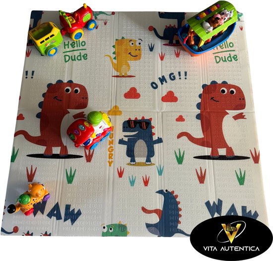Dubbelzijdige XPE Foam Speelmat - Kruipmat - Speelmat Baby - Speelkleed - Opvouwbaar - 120x120 cm - Dino’s en Bosdieren van Merkloos — afbeelding 2