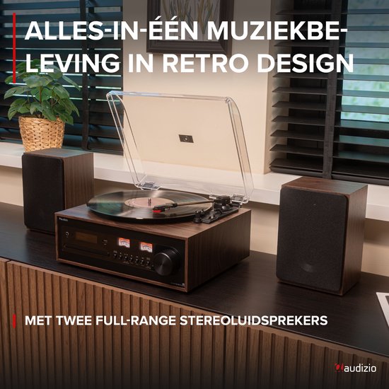 Platenspeler met speakers - Audizio Boston platenspeler Bluetooth, CD speler en DAB radio - Houtlook — afbeelding 2