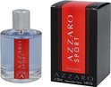 AZZARO SPORT Eau de Toilette fles en doosje, zwart met een rode band.