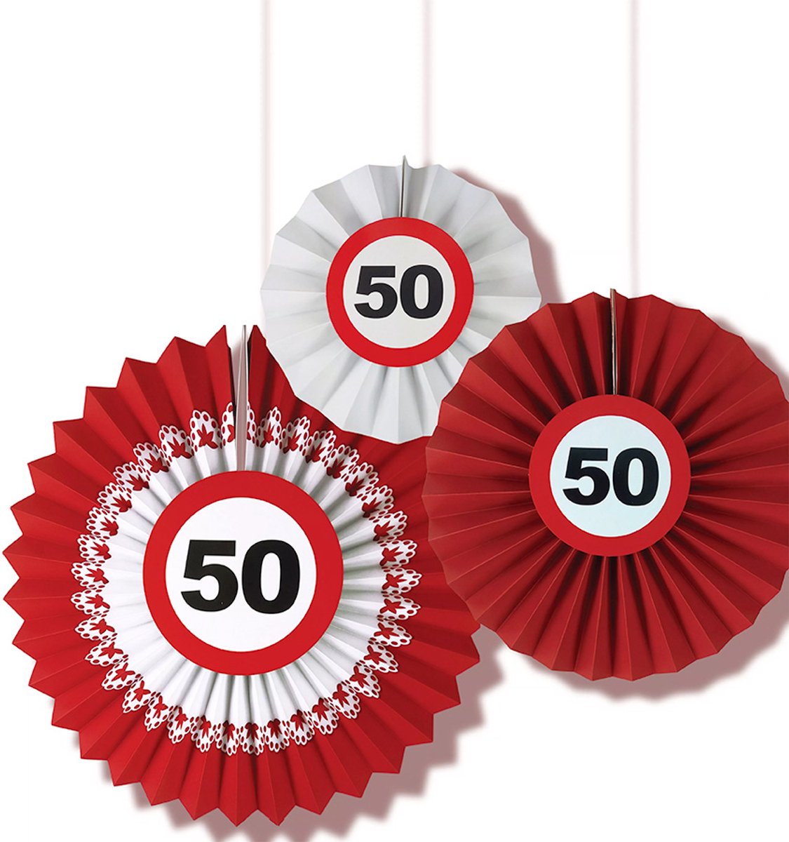 Raam | muur decoratie | 50 jaar | verjaardag | rood | verkeersborden met cijfer 50