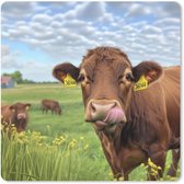 Muismat 20x20 cm - Mousepad Koe - Weide - Bloemen - Muismatten
