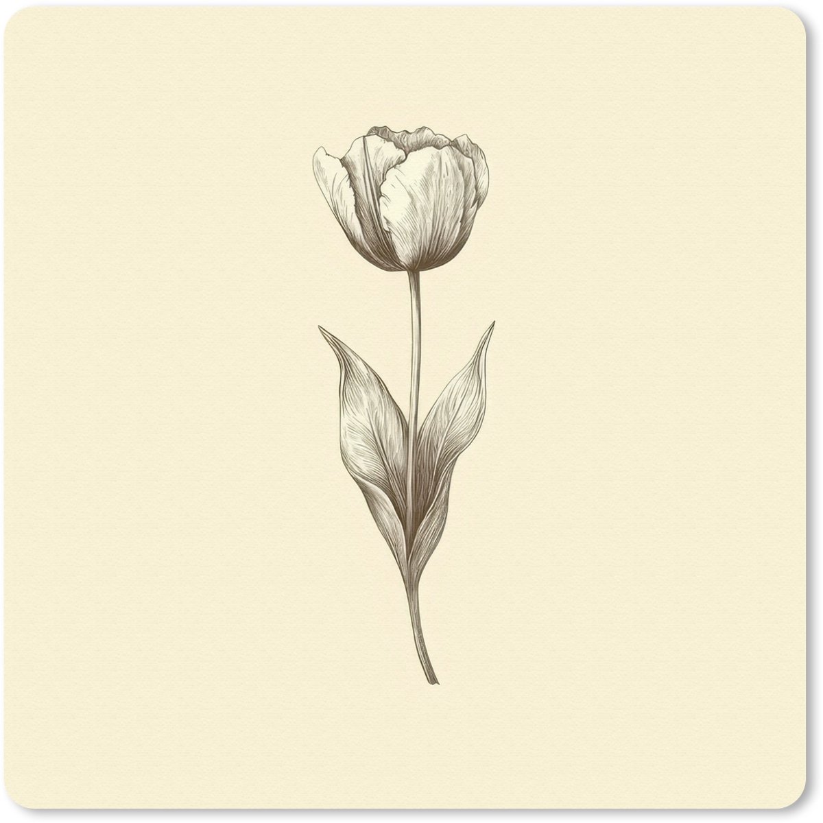 Muismat 20x20 cm - Mousepad Illustratie - Tulp - Zwart - Muismatten