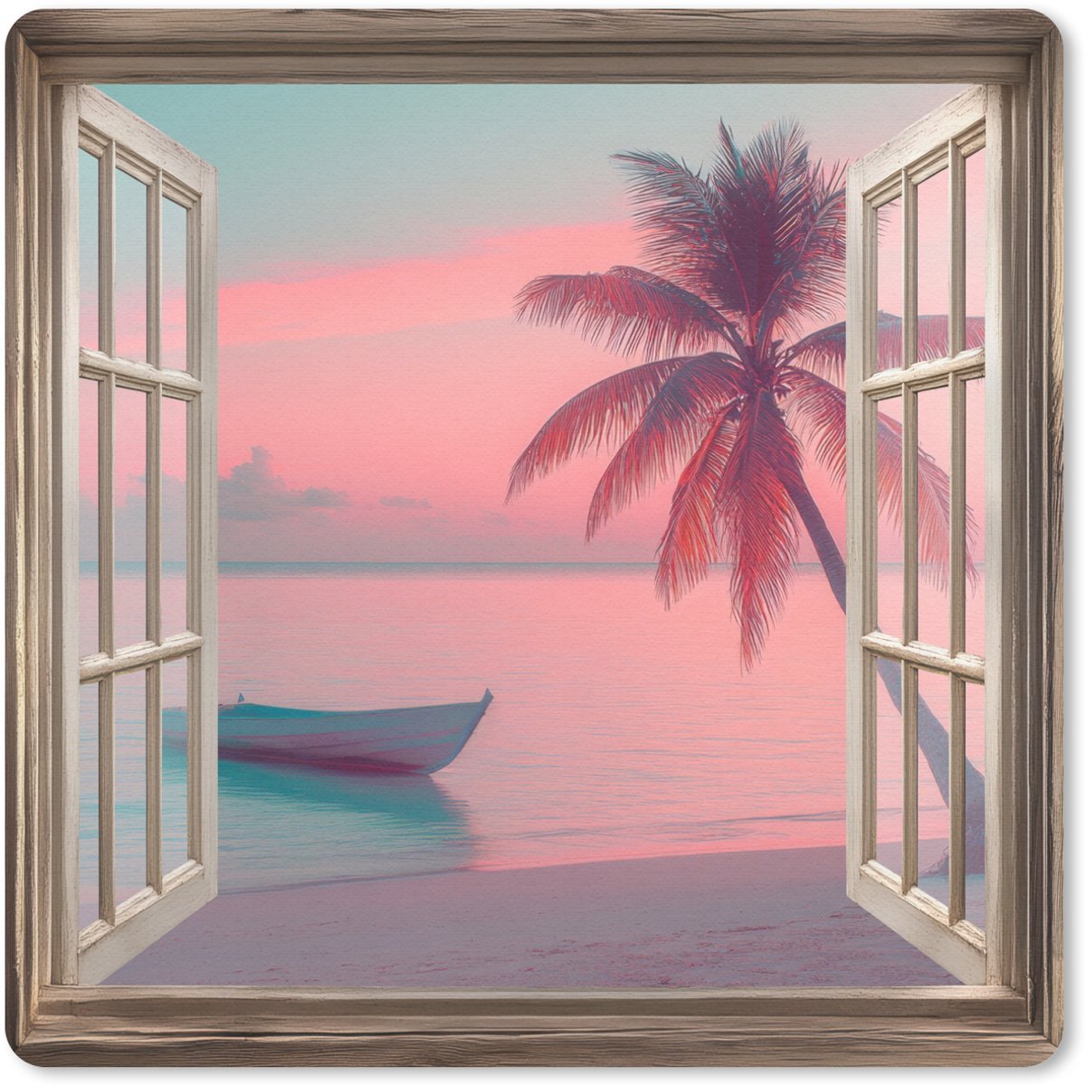 Muismat 30x30 cm - Mousepad Doorkijk - Strand - Palmboom - Tropisch - Muismatten