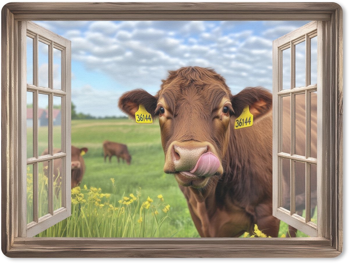 Muismat 23x19 cm - Mousepad Doorkijk - Koe - Weiland - Landschap - Dieren - Muismatten