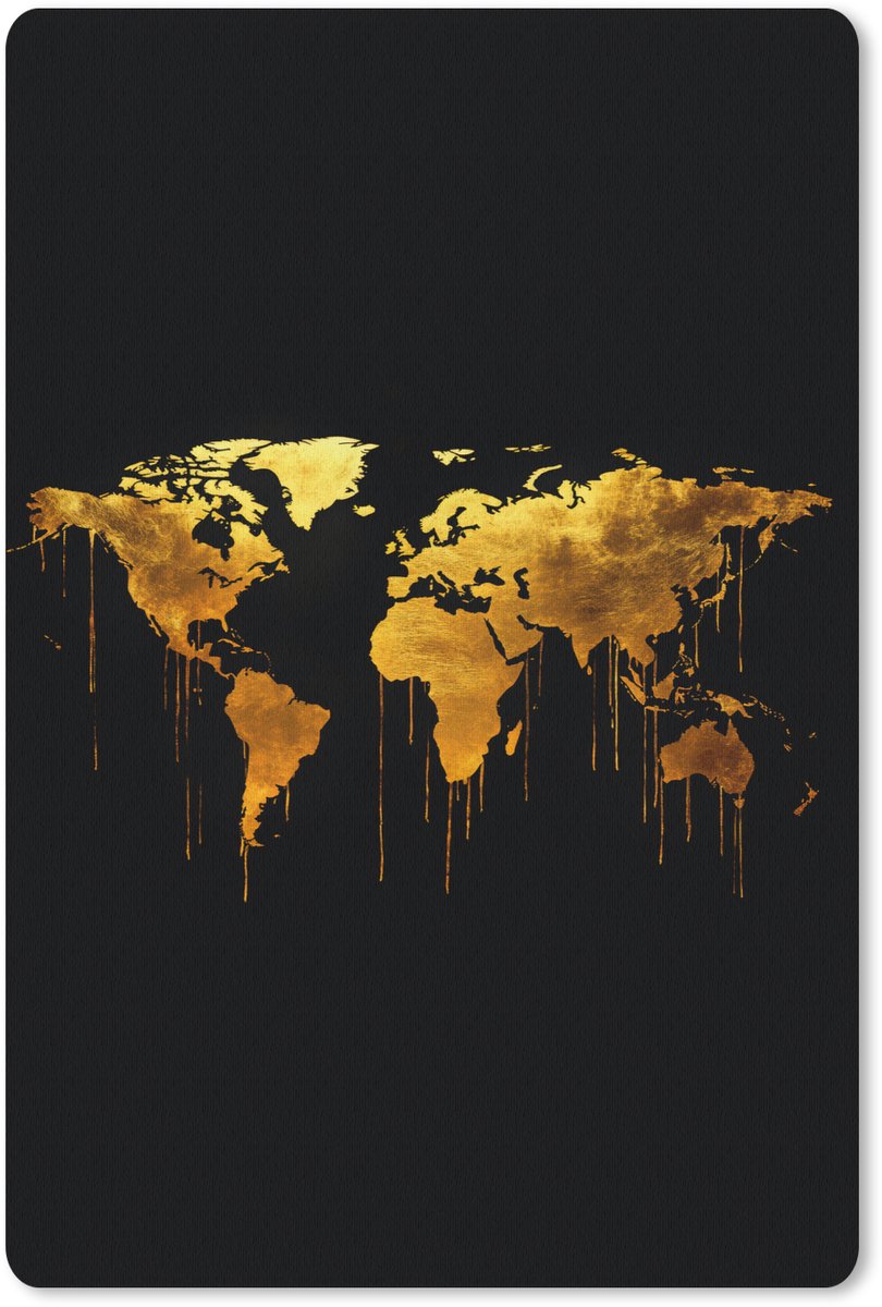 Muismat 18x27 cm - Mousepad Wereldkaart - Goud - Druipen - Zwart - Muismatten