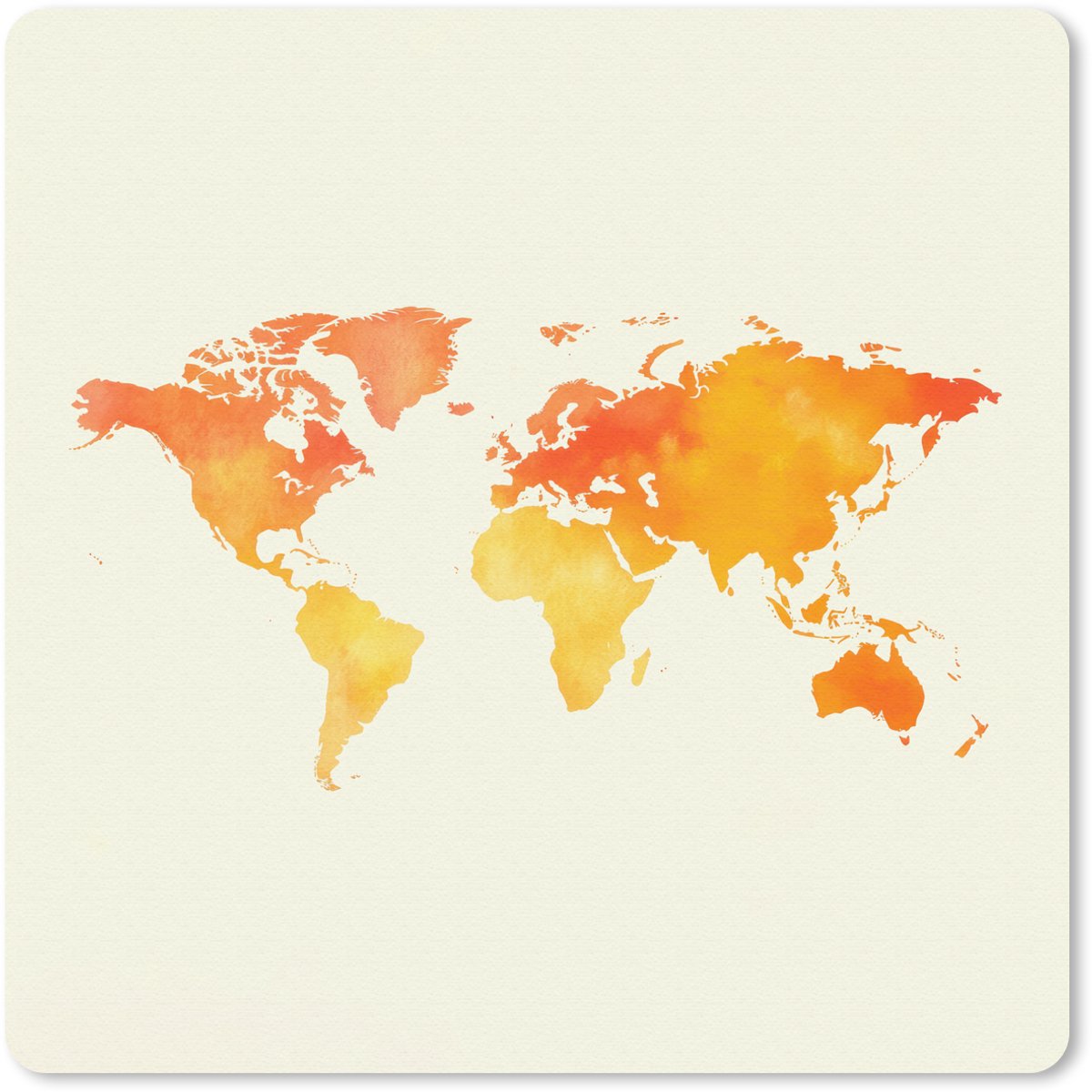 Muismat 30x30 cm - Mousepad Wereldkaart - Oranje - Kleurrijk - Muismatten