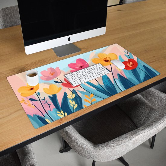 Sous-main 90x45 cm - Tapis de souris Illustration - Fleurs - Coloré - Tapis de bureau - Tapis de souris XXL - Sous-main - Grands Tapis de souris - Organiseur de bureau - Sous-main