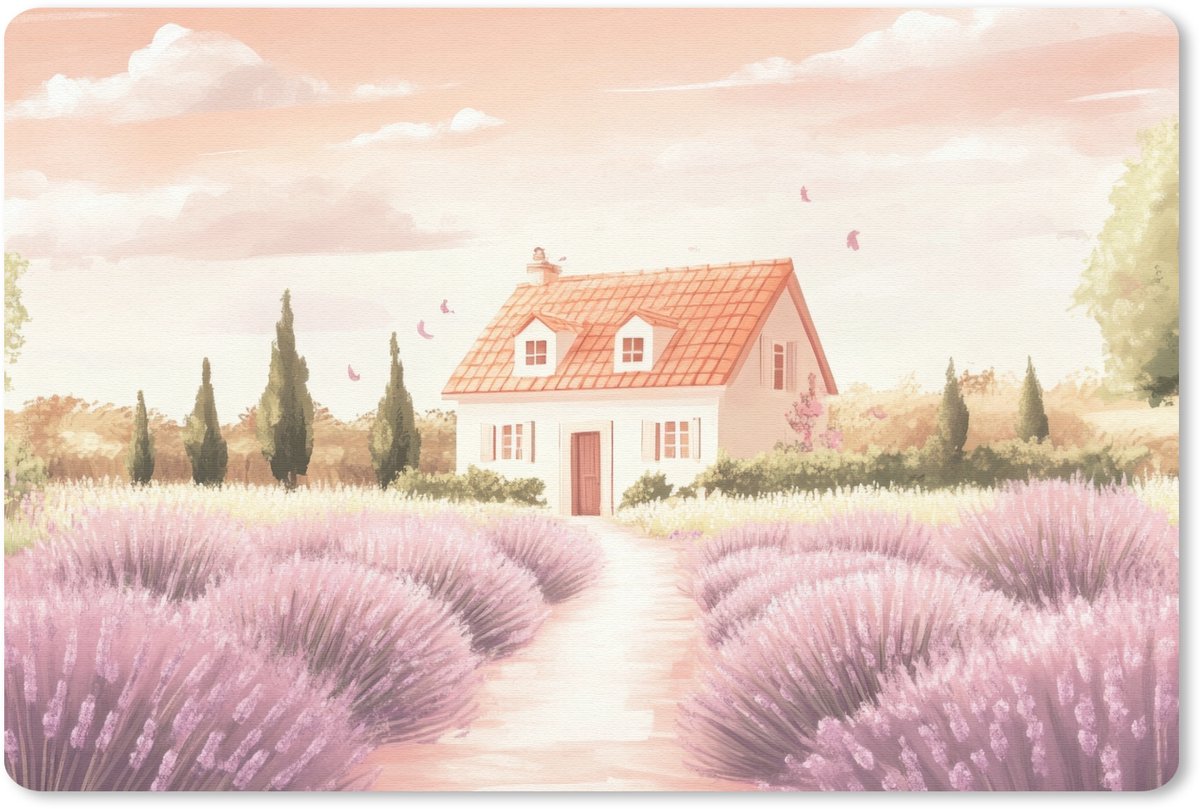 Muismat 27x18 cm - Mousepad Lavendelveld - Huis - Paars - Muismatten