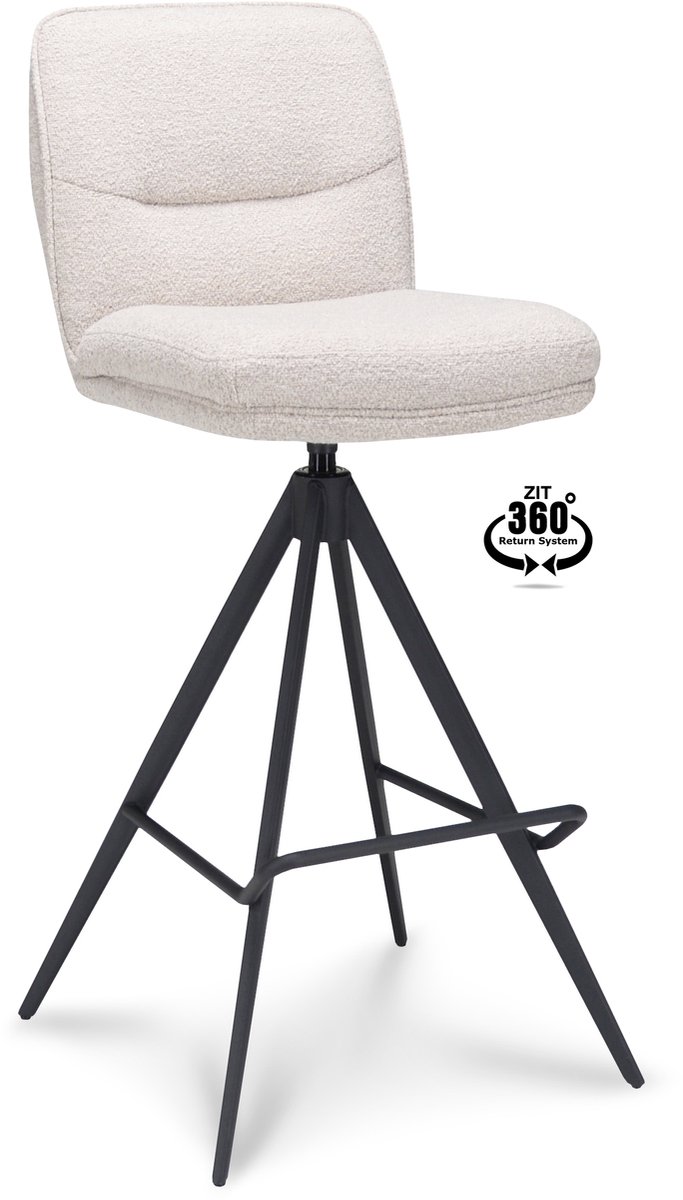 Icon Living Barkruk Lizz - Zithoogte 80 - Stof Alpine Natural - Poot Zwart 360° Return-system Wit