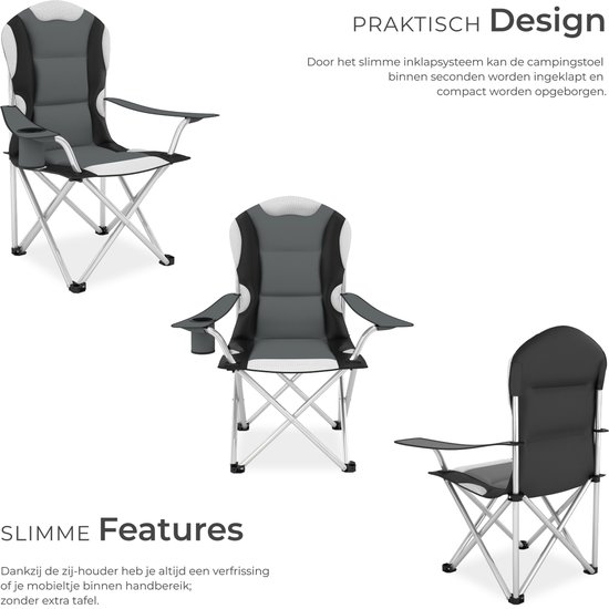 tectake® - Stoelenset Luxe Campingstoelen - Opvouwbare kampeerstoelen - Set van 2 stoelen - Grijs/Zwart — afbeelding 4