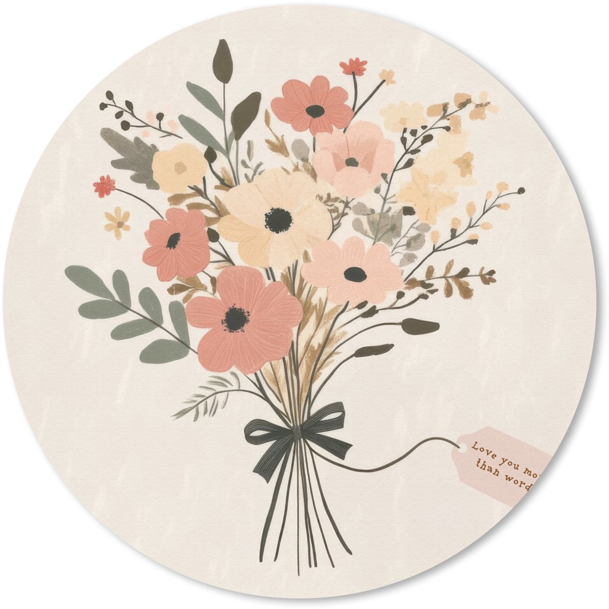 Muismat rond 30x30 cm - Mousepad Bloemen - Quote - Beige - Lint - Ronde muismatten
