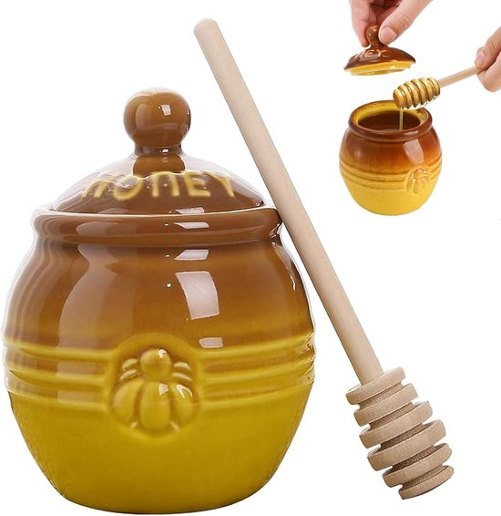 Honingpot met honinglepel | Voorraadpotten | Caatje`s winkeltje