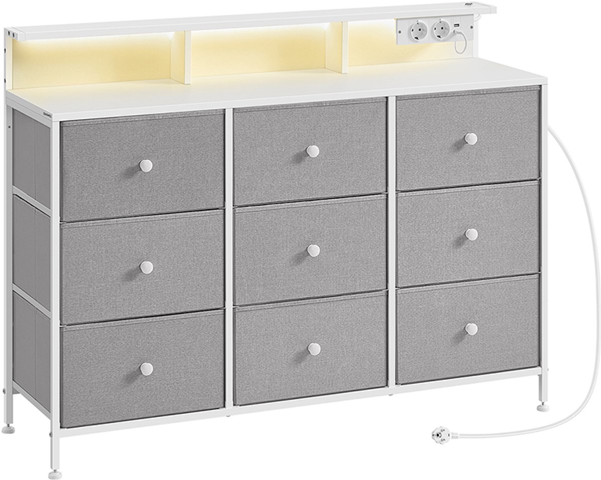 Woon Wereld Ladekast 9 Lades met LED-Verlichting Duifgrijs – Modern en Handig