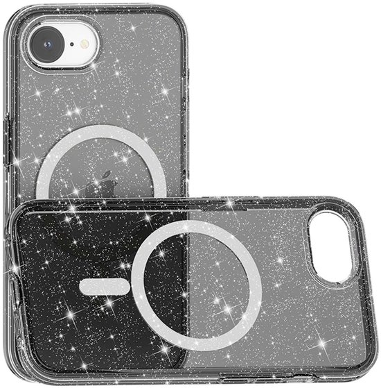 Coque IYUPP pour iPhone 16, Glitter MagSafe, antichoc, Zwart et transparente