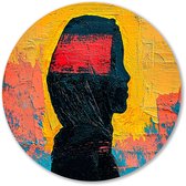 Silhouet met kleurrijk design - Silhouet rond schilderij - Wandpaneel portret - Abstract expressionisme - Ronde aluminium wanddecoratie - Decoratie muur - muurcirkel aluminium 70x70 cm