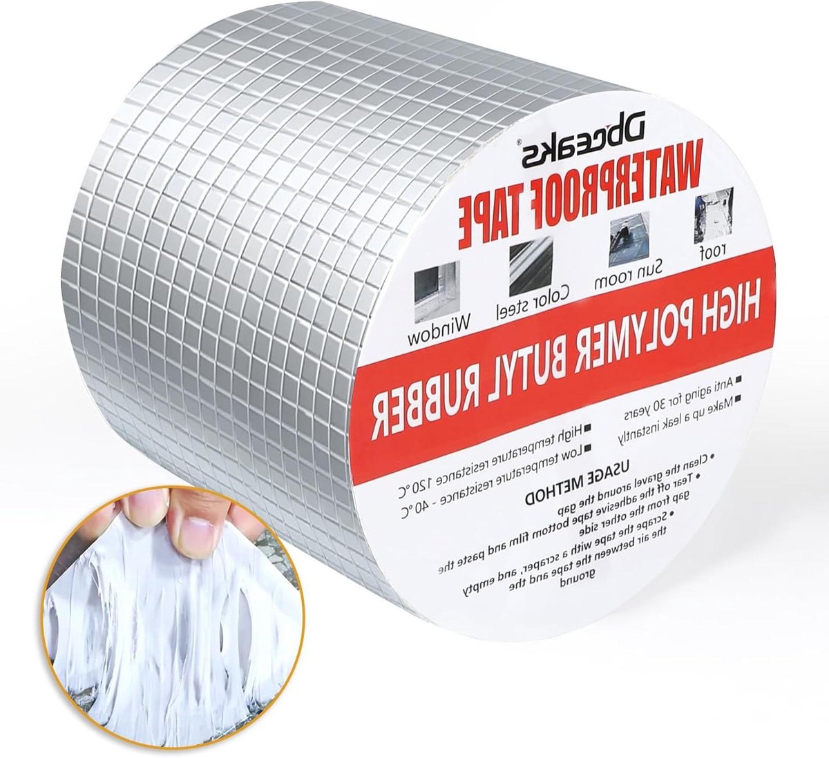 15 mm x 10 m Butylband Aluminium Waterdicht Zelfklevende Reparatieband voor Plat Dak