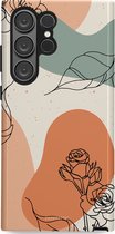 Casetastic Hoesje Geschikt voor Samsung S23 Ultra - Stijlvolle Beschermende Duo-layer Case - Lijnenspel roos