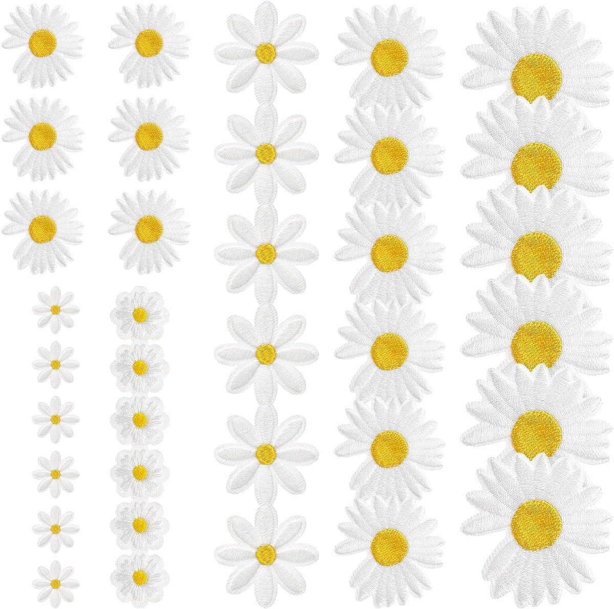 36 stuks opstrijkbare patches madeliefje bloem - delicate geborduurde applicaties voor kleding en doe-het-zelf reparatie