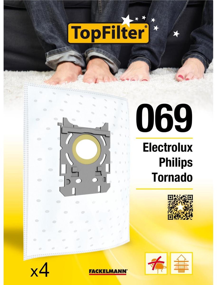 Set van 4 pakketten van 4 stofzuigerzakken 64069 Electrolux Philips en Tornado TopFilter Premium