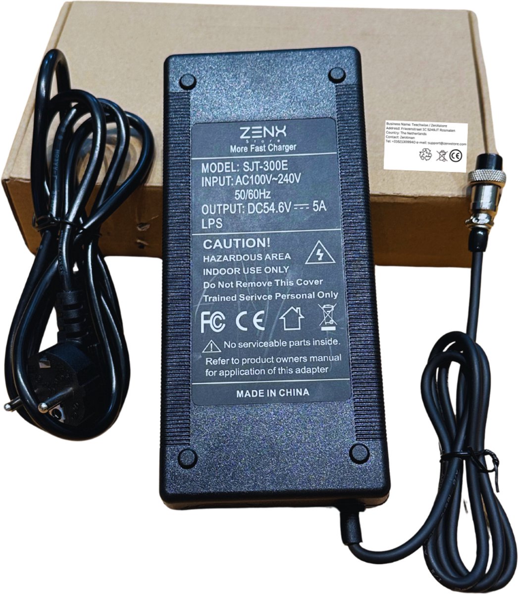 ZENX SJT-300E Snellader 54.6V 5A – Geschikt voor OUXI V8/V20, 48V E-bikes, Fatbikes & E-scooters (XLR 3-Pins)