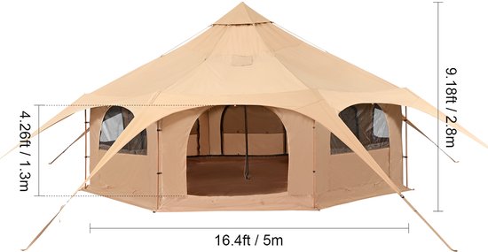 5 M/16.4 Ft Canvas Ronde Tent, 4-Seizoenen Yurt Tent met Kachelaansluiting, Ademende Kampeertent voor 8 Personen, Outdoor Jachtfeest voor Families van Merkloos — afbeelding 2