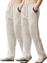 Pantalon en lin Livano pour homme - Pantalon d'été - Adultes - Pantalon long - Pantalon de plage - Été - Style Ibiza - 2 pièces Beige - Taille L