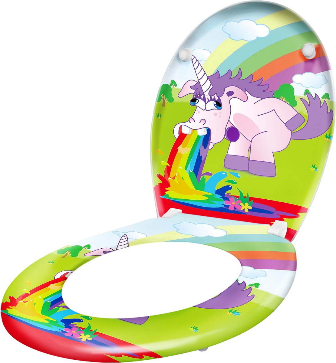 Aufun Toiletzitting, Toiletbri Met Softclosing Mechanisme Wc-Bril Gemaakt Van Mdf Universele - Maat, Regenboogpaard