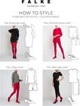Vier looks met rode panty's: 'Evening-Look', 'Monochrome-Look', 'Cosy-Look' en 'Red-Leg-Look'.