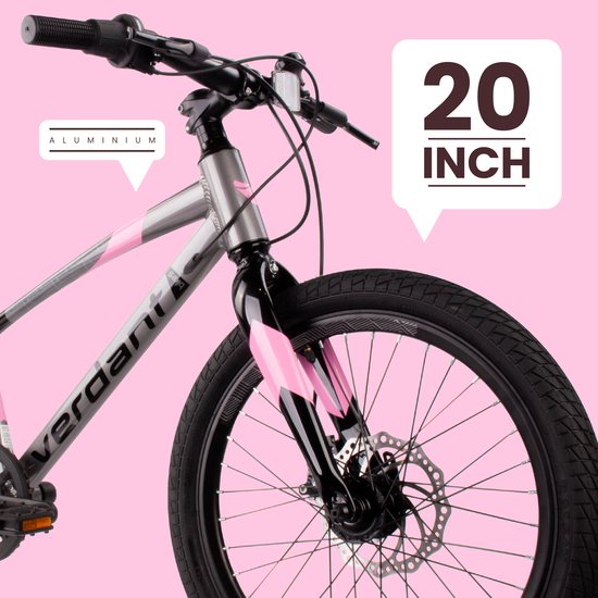 Verdant Kinderfiets voor jongens aluminium jeugdfiets 20 inch 6 versnellingen Shimano fiets voor kinderen van 6 tot 10 jaar in hoogte verstelbaar (Grafiet Roze) van Verdant — afbeelding 5