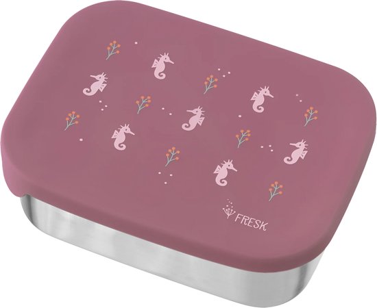 Fresk Lunchbox voor kinderen – Brooddoos – Broodtrommel Meisje – RVS – 2 vakken – Roze – Seahorse