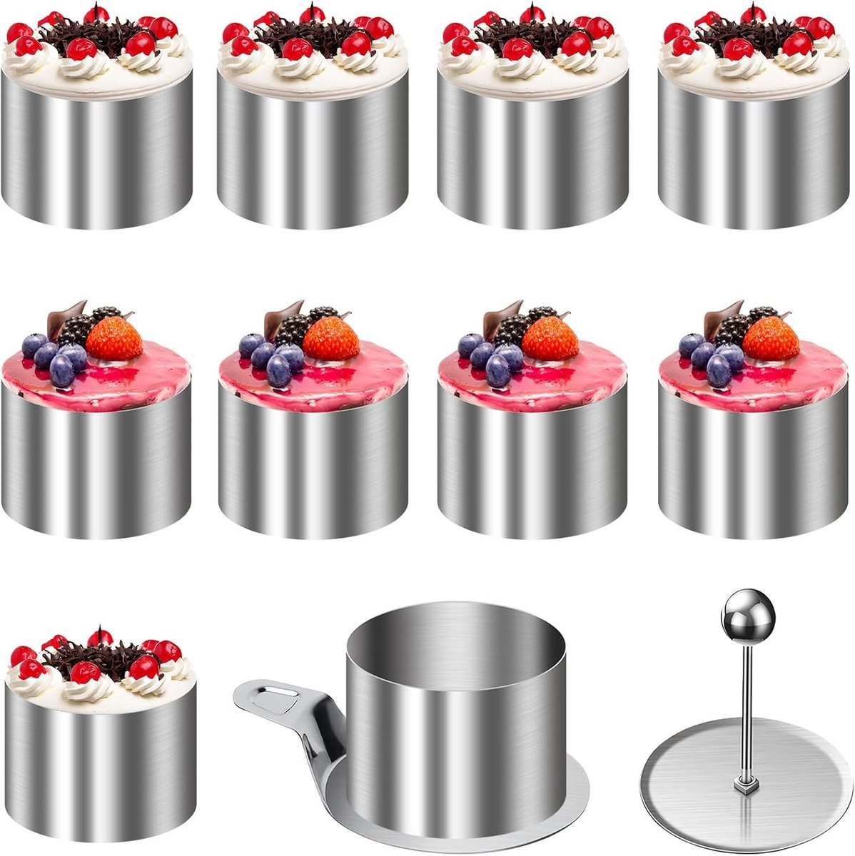 Ibenzoa® Set van 10 Ronde Dessertringen met Verstelbare Liften en Integrale Pureerfunctie - Multifunctioneel Keukenmateriaal