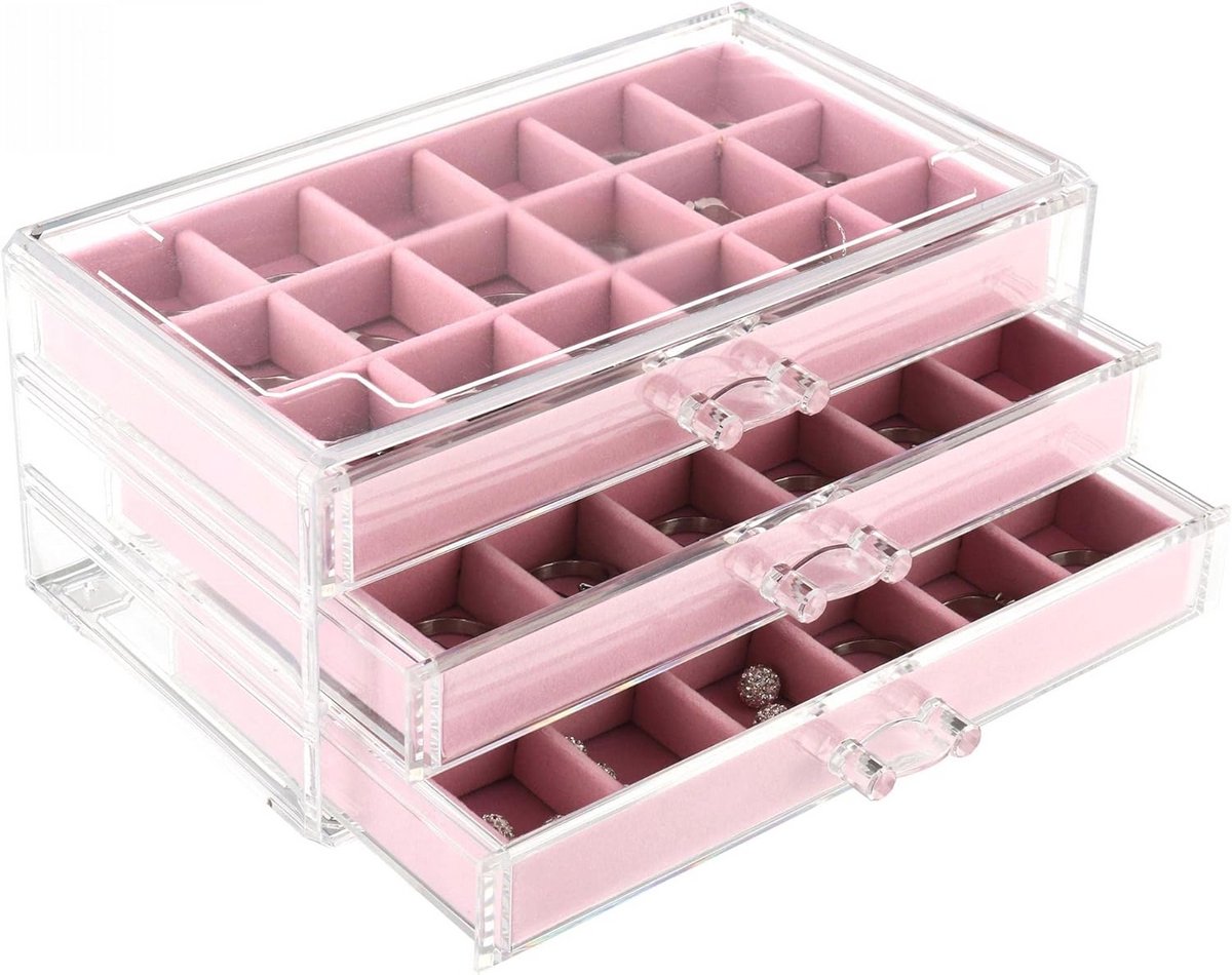 Sieradendoos voor dames met 3 laden - Fluwelen sieradenorganizer voor ringen, armbanden en kettingen