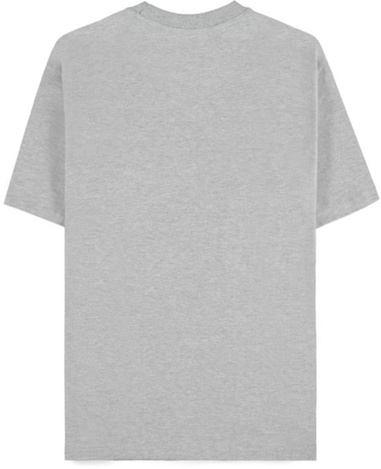 Een effen grijs T-shirt, achterkant.