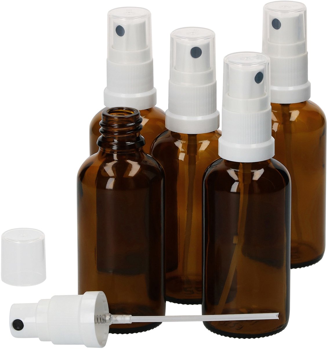 Set van 5 apothekersflessen Glazen fles bruin 50ml met sproeikopdeksel