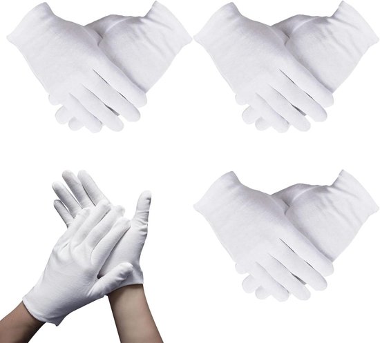 3 paar witte katoenen beschermende handschoenen voor in de zorg